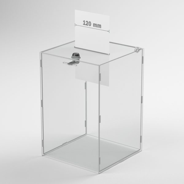 Urna z plexiskla s rozmerom 20x20x30 cm, transparentná