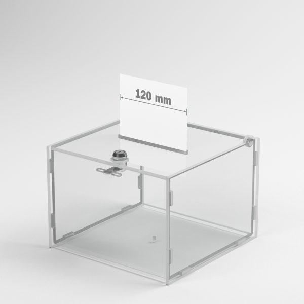 Plexi urna 21x21x15 cm s hrúbkou 5 mm, vhodná na pripevnenie ku stolu