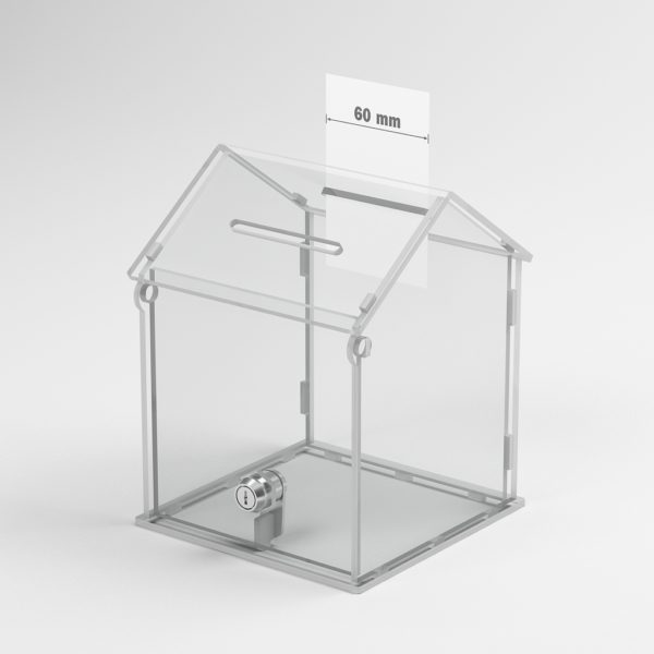 Plastová pokladnička v tvare domčeka transparentna