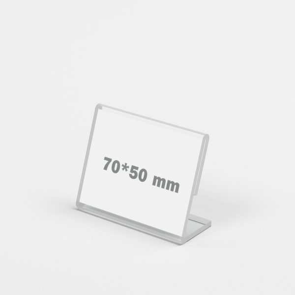 Plexi stojanček tvaru L na cenovku 70×50 mm