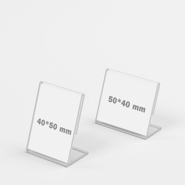 Šikmý stojanček na cenovku 50×40 mm z plexiskla
